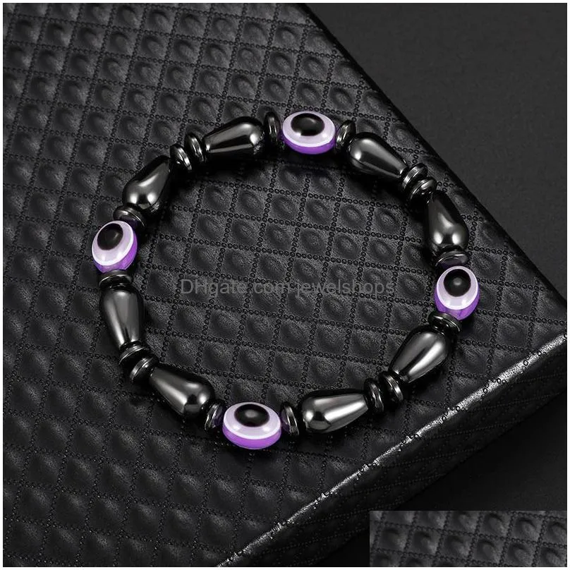 Beaded Magnetic Energy Evil Eye Couple Strands Bracelet For Men Women Power Healthy Black Gallstone Beaded Chains Bangle Jewelry Drop Dhyhx
