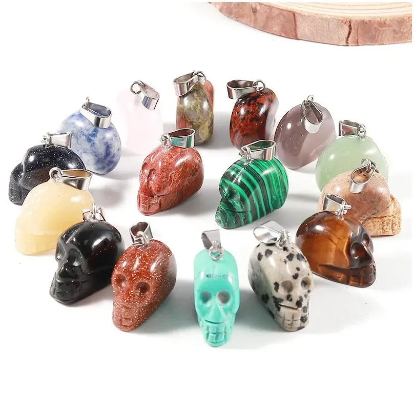 Charms Natural Skl Stone Carved Mini Scpture Pendant Grave Earring Crystal Healing Reiki Gemstone Jewelry Diy Wholesale Drop Delivery Dhxsv