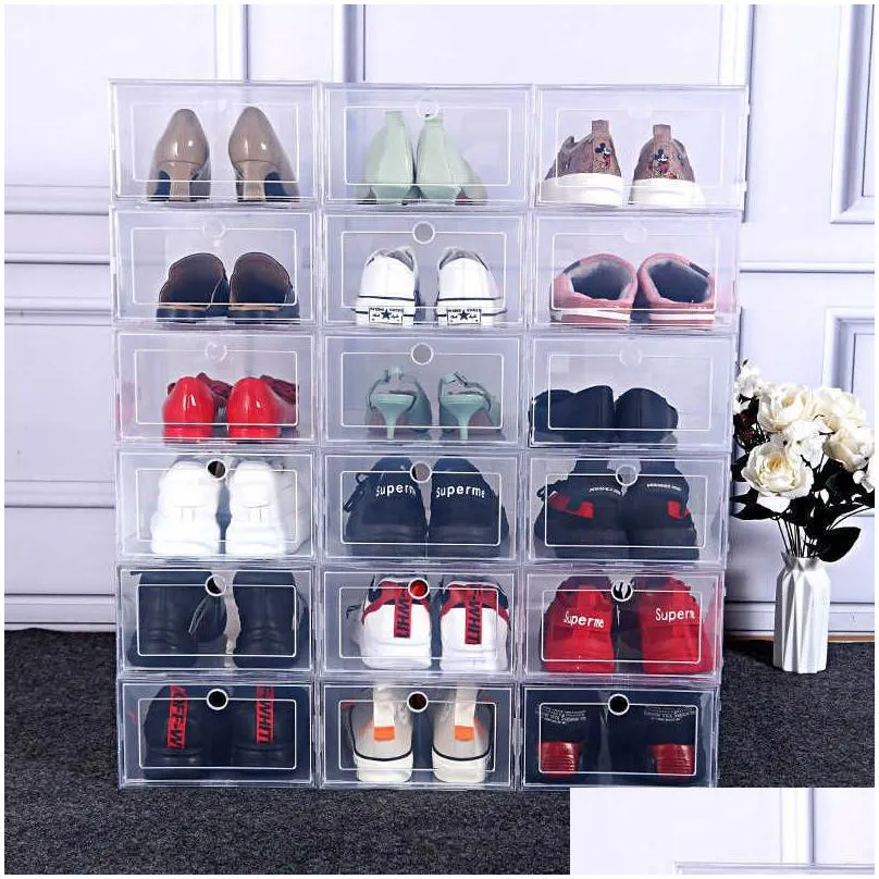 Storage Boxes & Bins 12Pcs Shoe Box Set Mticolor Foldable Storage Plastic Clear Home Organizer Rack Stack Display Single Drop Delivery Dheb8