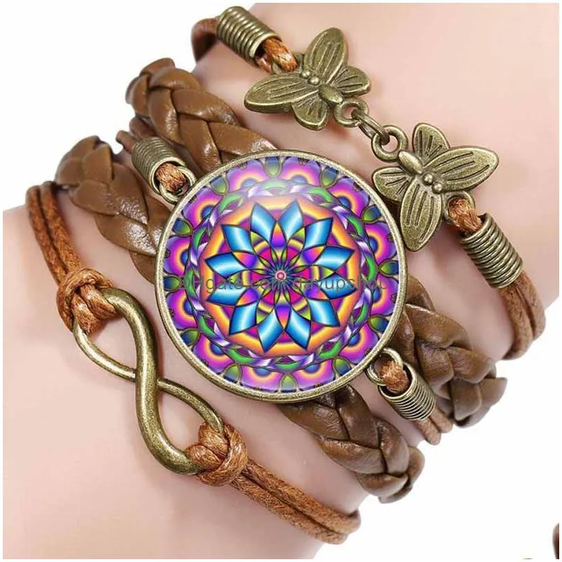 Charm Bracelets Update Infinity Love Mandala Bracelets Mtilayer Wrap Weave Flower Glass Cabochon Bracelet For Women Kids Fashion Jewe Dhnnu