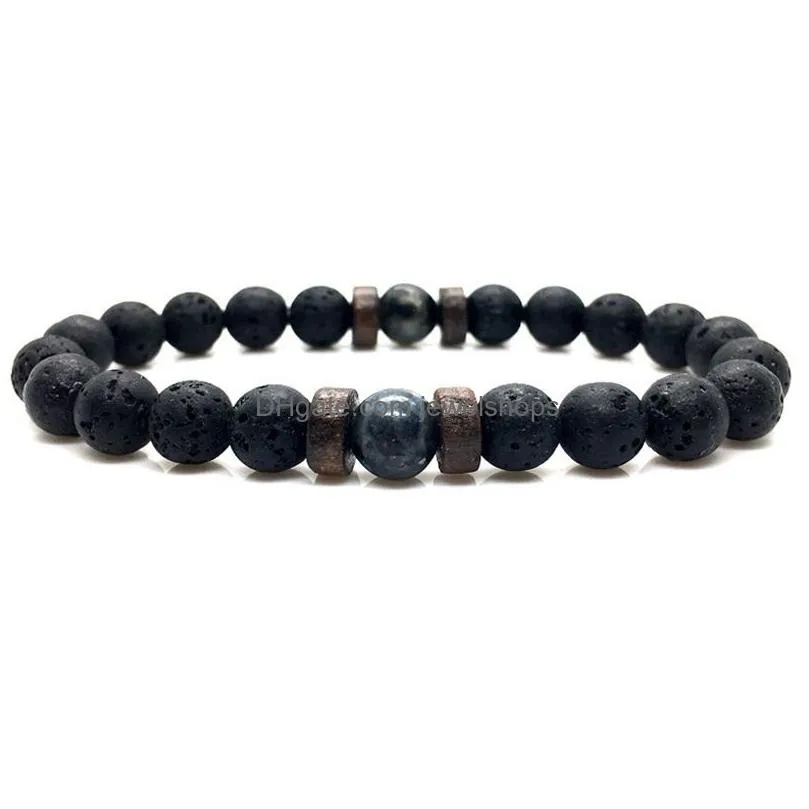 Beaded 8Mm Black Lava Rock Beaded Bracelets Mens Wood Beads Charms Natural Stone Bangle For Women Fashion Craft Jewelry Drop Delivery Dhzqr