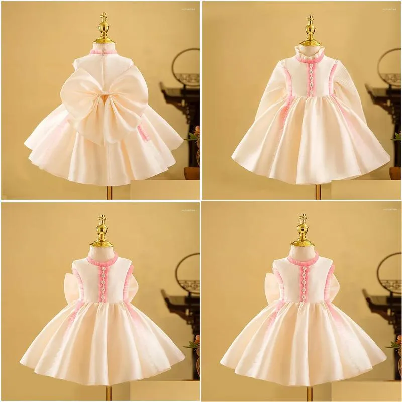 Girl`S Dresses Girl Dresses Childrens Princess Vintage Gown Bow Print Design Wedding Birthday Baptism Party Clothes Girls Easter Eid D Dh6A8