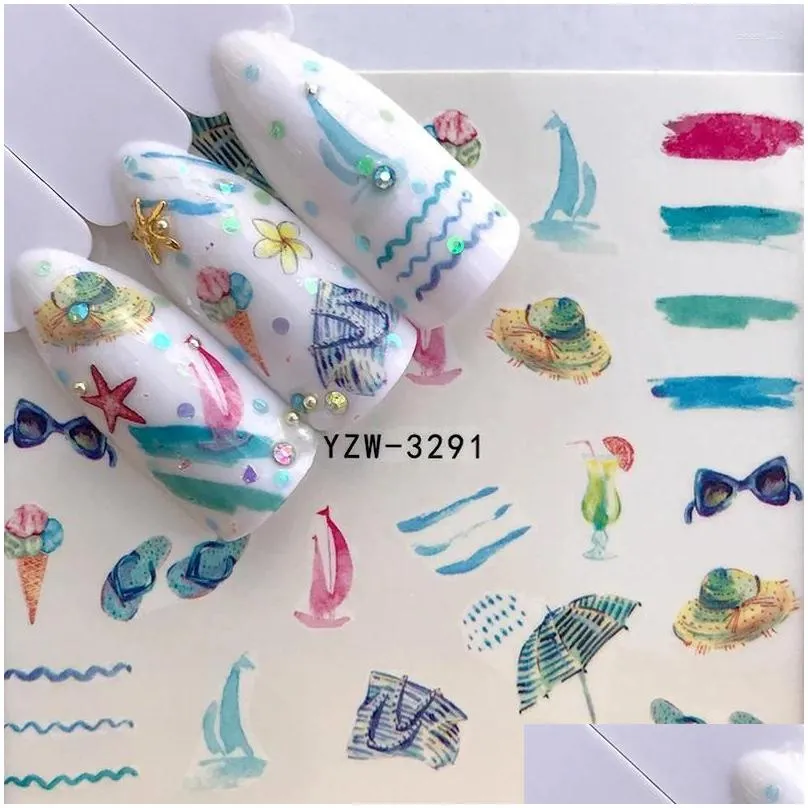 Stickers & Decals Nail Stickers 2024 Summer Style Beach Slider Sticker Christmas Water Transfer Art Nails Decoration Decals Tattoo Dro Dhk6A