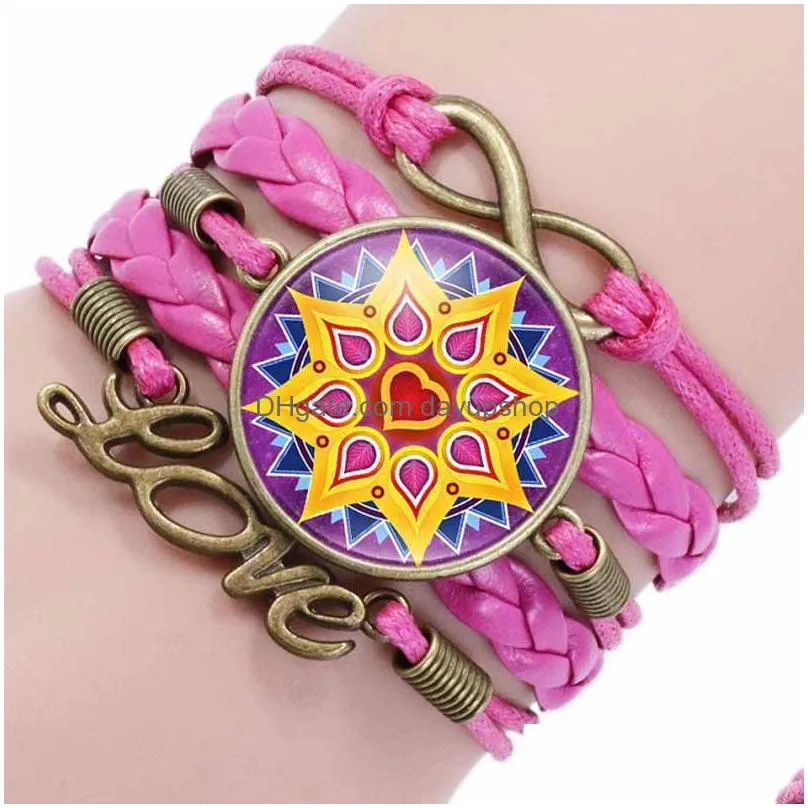 Charm Bracelets Update Infinity Love Mandala Bracelets Mtilayer Wrap Weave Flower Glass Cabochon Bracelet For Women Kids Fashion Jewe Dhnnu