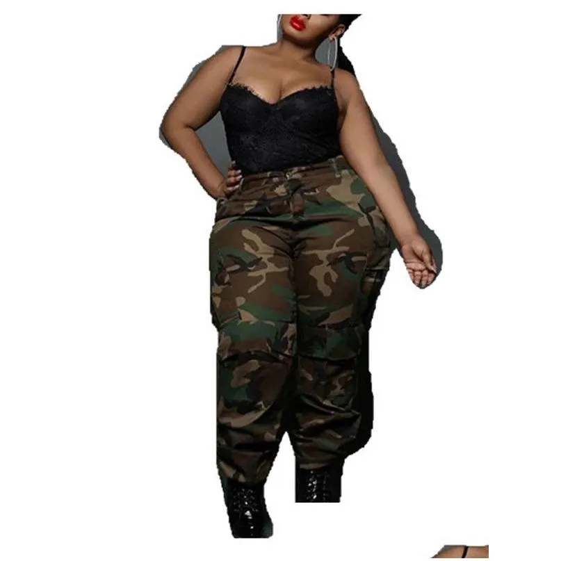 Women`S Plus Size Pants Plus Size Pants 4Xl 5Xl Camouflage Print For Women Fat High Waist Fashion Evening Night Club Wear Trousers Dr Dha21