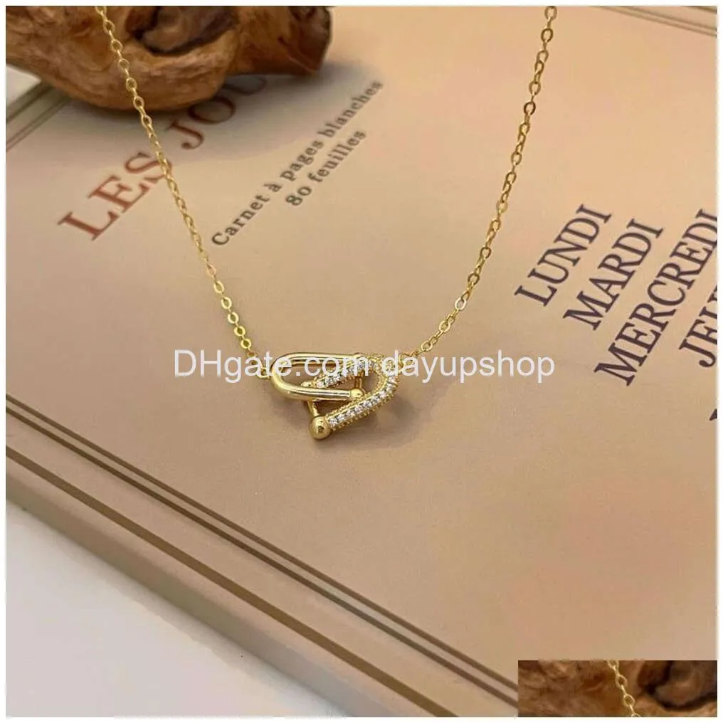 Pendant Necklaces Tiffansian T Family U-Shaped Horseshoe Buckle Ring Necklace With A High-End Sense Of Inset Style Metal Double Layer Dhnbm