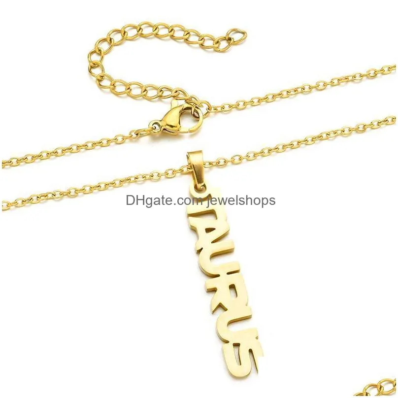 Pendant Necklaces 12 Zodiac Sign Necklaces Stainless Steel Constellation Letter Pendant Gold Chains For Men Women Fashion Birthday Jew Dhx1K