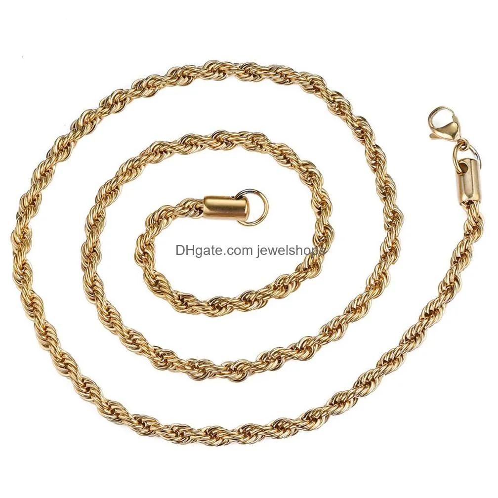 Chains M Stainless Steel Twisted Rope Chain Necklaces For Men Women Gold Black Hip Hop Titanium Choker Fashion Party Jewelry Drop Deli Dhytc