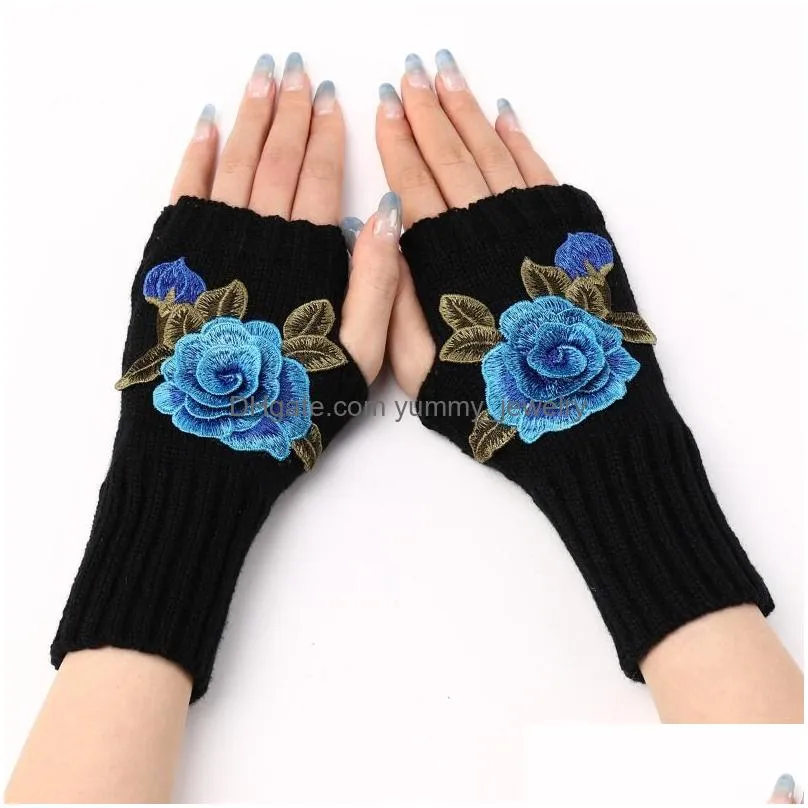 Fingerless Gloves Flower Rose Winter Gloves Soft Knited Arm Warmer Fingerless Mittens For Women Girls Fashion Drop Delivery Fashion Ac Dhv3U