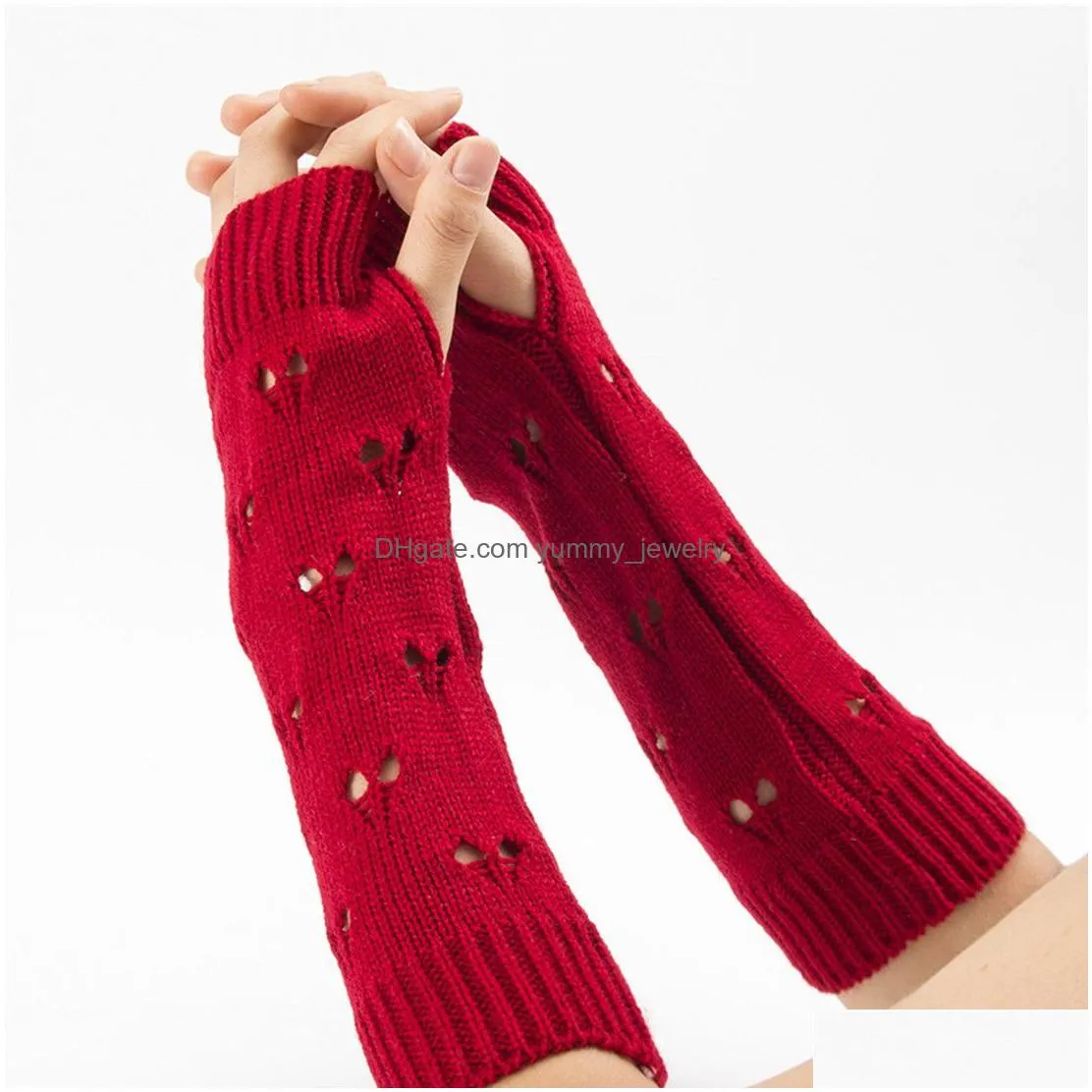 Fingerless Gloves Love Heart Knitted Warm Wrist Arm Er Gloves Winter Fingerless Cloghet Mittens Women Fashion Drop Delivery Fashion Ac Dhlcd