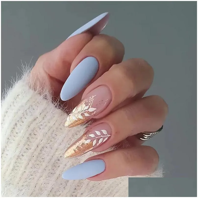 False Nails 24Pcs Long Stiletto Wave Peals Decorated Wearable French Fake Press On Leopard Print Almond Manicure Tip 230413 Drop Deli Dhkyq