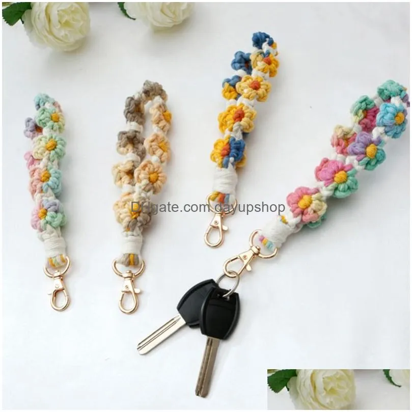 Key Rings Flower Chrysanthemum Keychain Cotton Rope Handmade Diy Hand Woven Keyring Hangs Jewelry Drop Delivery Jewelry Dhf5R