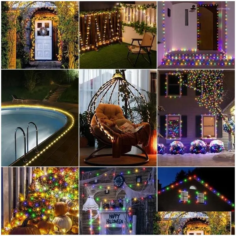 Led Strings Strings 22M 200Led Solar Rgb String Fairy Lights With Remote Waterproof 8 Modes Lamps Outdoor Garden Party Yard Xmas Light Dhxjk