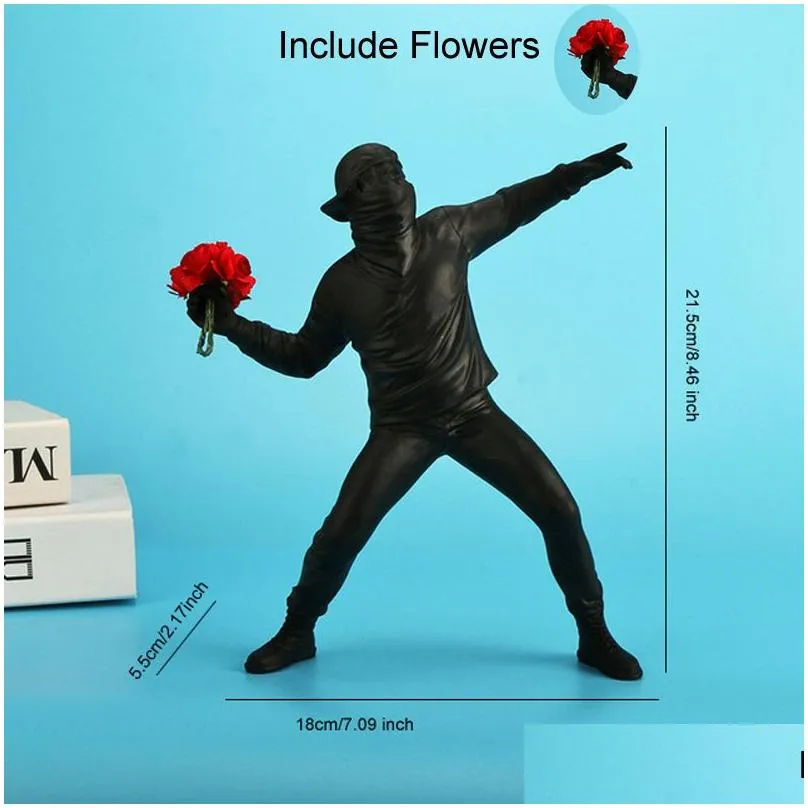 Arts And Crafts Resin Banksy Scptures Flower Thrower Statue Bomber Home Decoration Accessories Modern Desk Ornaments Collectible Figur Dhcfd