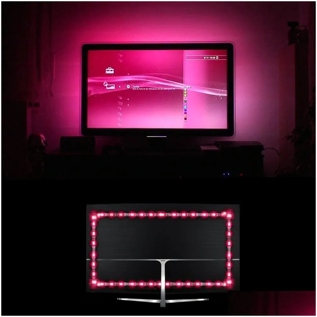 Led Strips Brelong Led Tv Backlight 6.56Ft Rgb Flexible Usb Offset Illumination Mti-Color With Infrared Controller Remote Drop Deliver Dhlzu