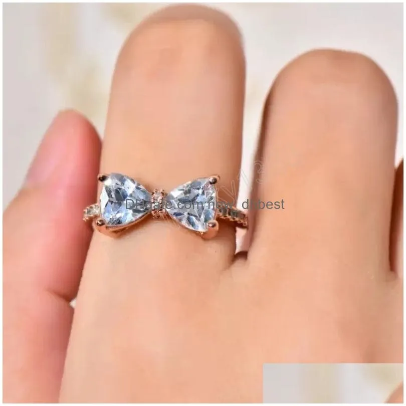 Band Rings Luxury Desingers White Gold Plated Zirconia Butterfly Ring For Women Gift Size 6/7/8/9/10 Drop Delivery Jewelry Ring Dhyh7