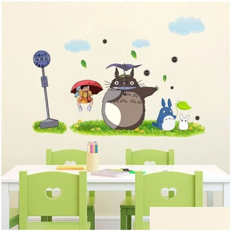 Wall Stickers Cute Cartoon Totoro Wall Stickers Home Living Room Waterproof Removable Decals Children Nursery Decoration Wallpaper 201 Dh9Ip