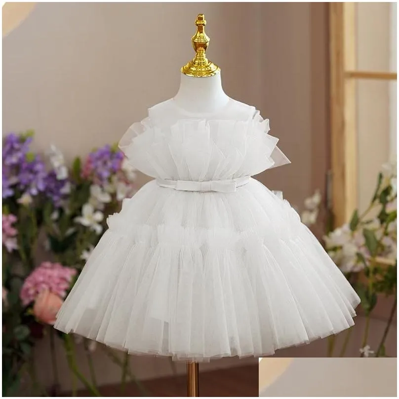 Girl`S Dresses Girls Dresses Baby 1St Birthday Clothes Solid Baptism Dress Flower Toddler Kids Wedding Party Gown Born Christening Dro Dh2Bn