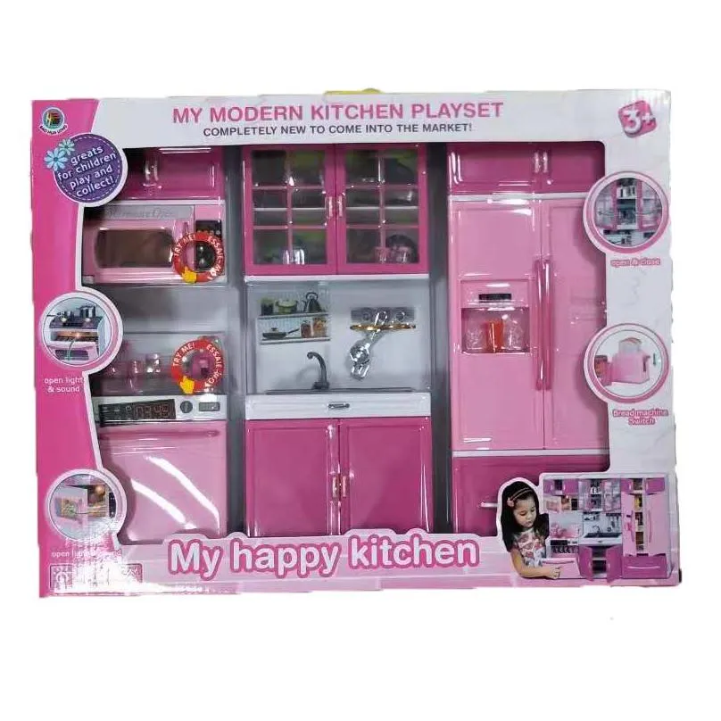Kitchens & Play Food Kids Large Children /27S Kitchen With Sound And Light Girls Pretend Cooking Toy Play Set Pink Simation Cupboard G Dhzuw