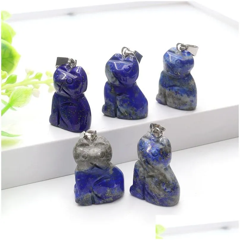 Charms Natural Stone Cat Pendant Carved Crystal Healing Reiki Decoration Charms Craft Home Mini Decor Gemstone Jewelry Wholesale Drop Dhurg