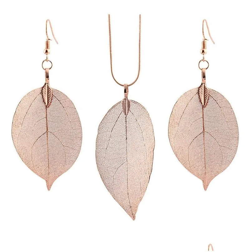 Earrings & Necklace Leaf Design Jewelry Sets Necklace Earrings Set For Women Girls Lady Sier Rose Gold Black Fashion Pendant Charm Su Dhsal