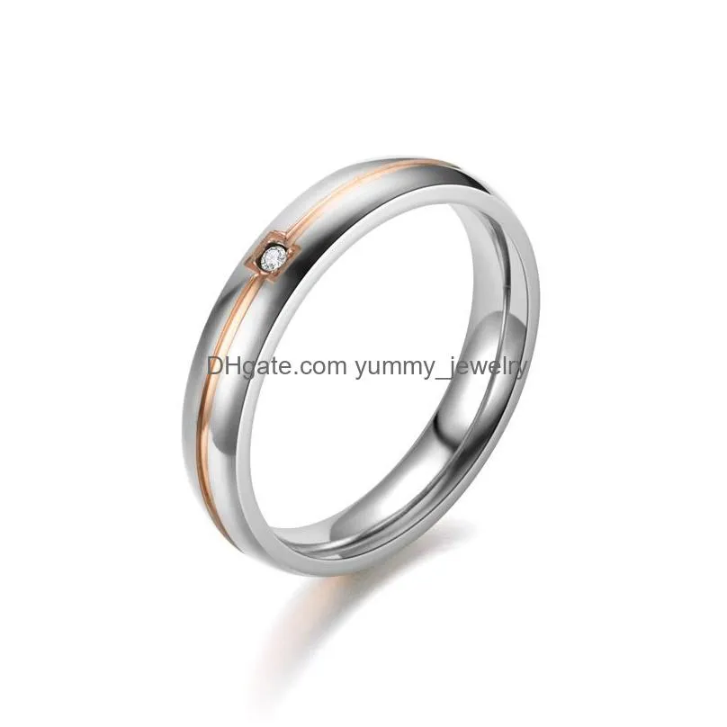 Band Rings Stainless Steel Diamond Ring Band Black Rose Gold Line Couple Engagement Wedding Rings For Women Men Fashion Jewelry Will Dhtya