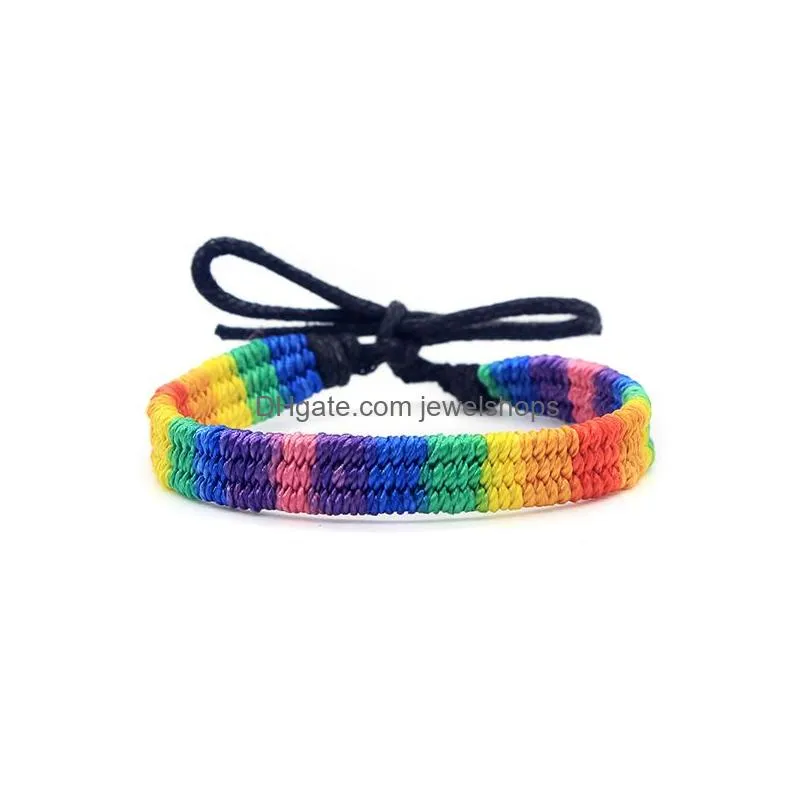 Charm Bracelets Rainbow Lgbt Pride Charm Bracelet Handmade Braided Friendship String For Gay Lesbian Lgbtq Wristband Jewelry Drop Del Dhohp