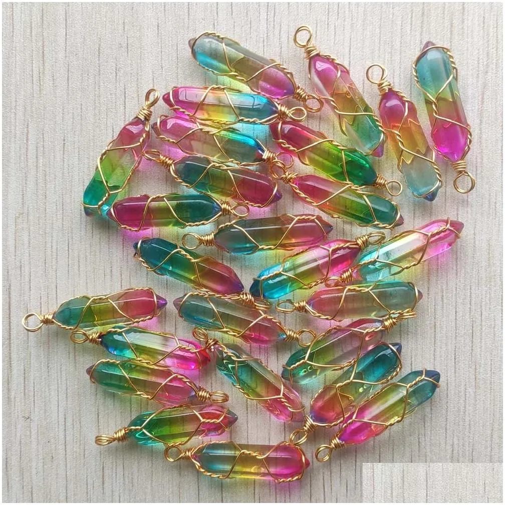 Charms 3 Colors Glass Hexagon Prism Charms Handmade Copper Wire Pillar Shape Pendants For Jewelry Making Drop Delivery Jewelry Jewelry Dhpjt