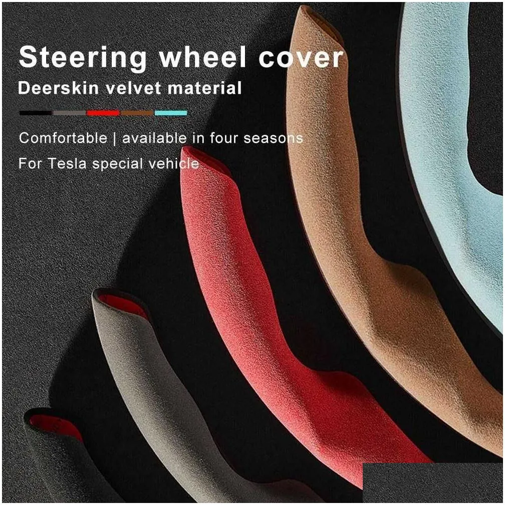 Other Interior Accessories New For Tesla Steering Wheel Er Model 3 Y S Anti-Fur Sport Carbon Fiber Suede Car Interior Accessories Drop Dhzjg