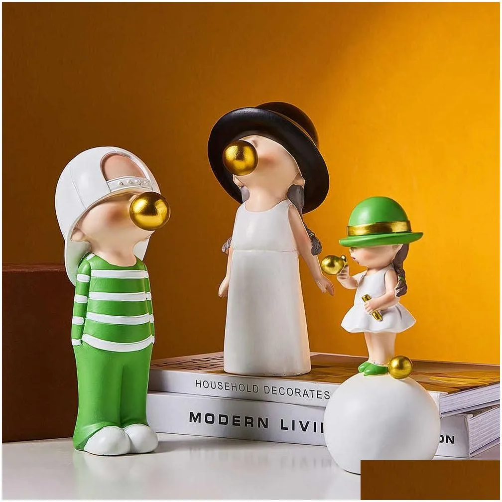 Decorative Objects & Figurines Modern Moden Girl Resin Art Statue Gift Salon Scpture Ornaments Home Decoration Tabletop Figurines Acce Dhz3T