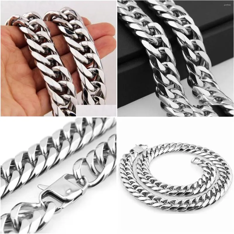 Chains  Cuban For Men Hip Hop Jewelry Wholesale Sier Color Thick Stainless Steel Big Chunky Necklace 1M/16Mm/19Mm/21Mmchains Dro Dh3Ip