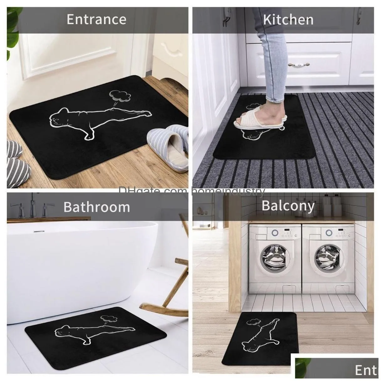 Carpet French Bldogs Yoga Doormat Rug Mat Footpad Bath Nonslip Toilet Balcony Parlor Durable Washable 221008 Drop Delivery Dhete