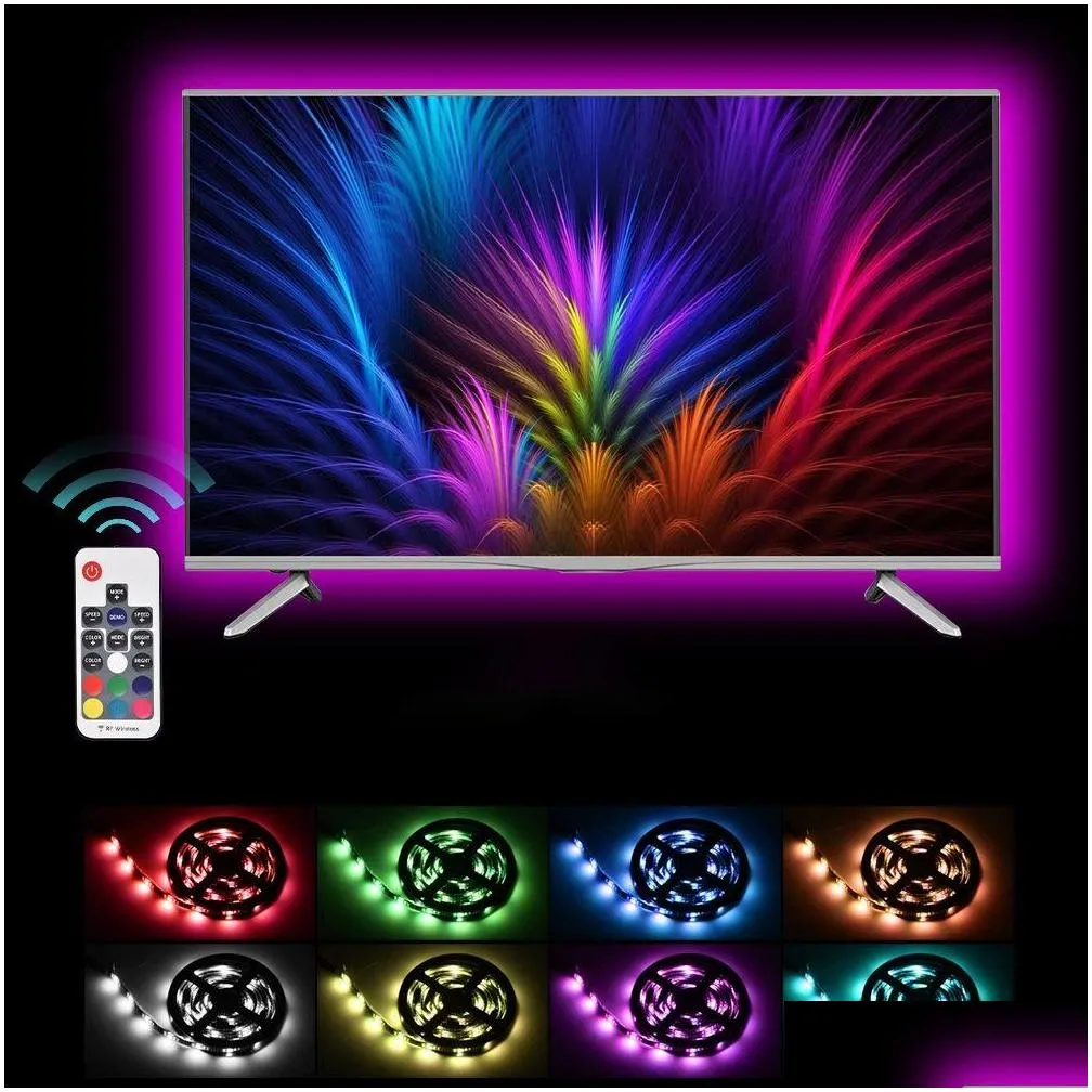 Led Strips Brelong Led Tv Backlight 6.56Ft Rgb Flexible Usb Offset Illumination Mti-Color With Infrared Controller Remote Drop Deliver Dhlzu