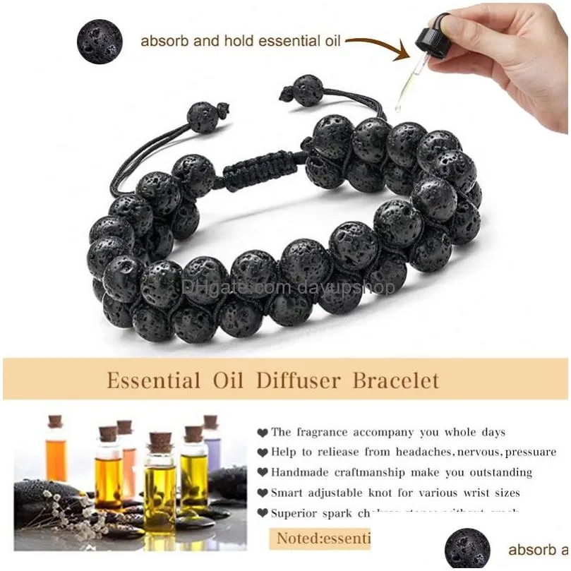 Chain 6Mm 8Mm Oil Diffuser Lava Double Layer Bracelet Adjustable Frosted Stone Bracelets Women Men Fashion Jewelry Drop Delivery Jewe Dhqtf