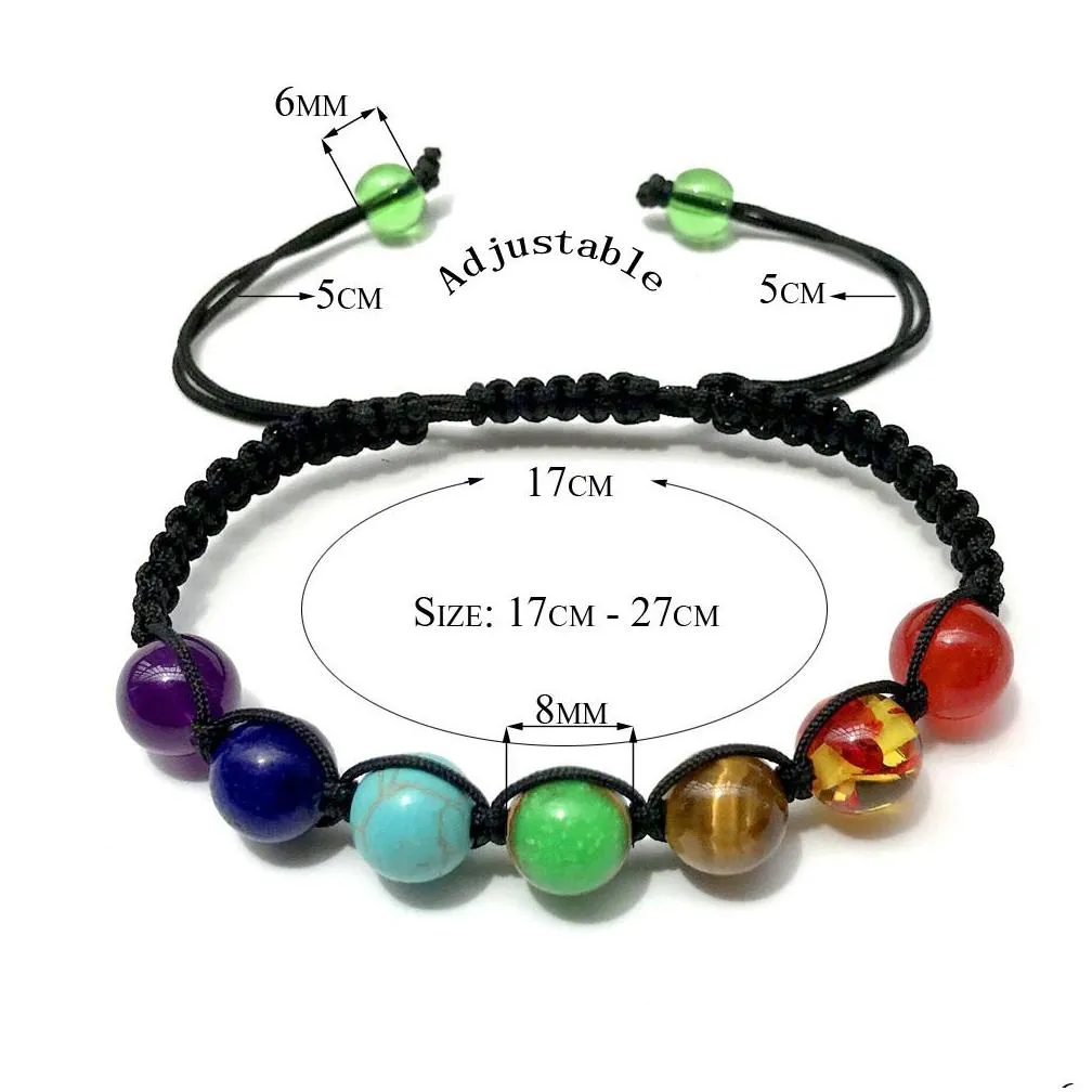 Beaded Jln Seven Chakra Adjustable Bracelet Yoga Healing Tiger Eye Lapis Amethyst Beads Handmade Braided Bracelets For Men Drop Deliv Dhd9X