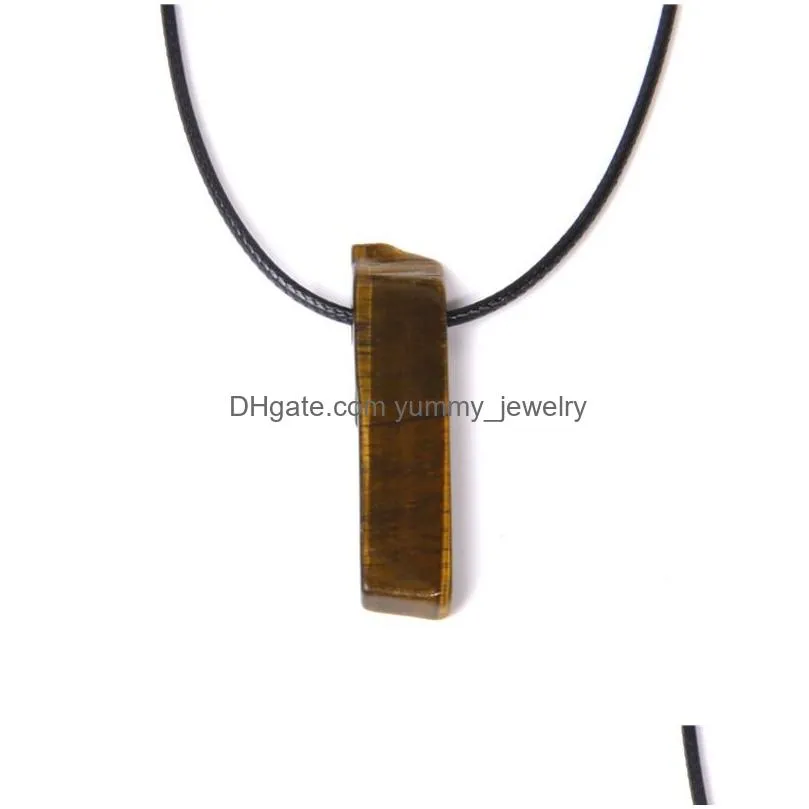 Pendant Necklaces Waxed Rope Irregar Rec Natural Stone Rock Necklace Crystal Quartz Gemstone Bar Pendant Necklaces Hiphop Jewelry Drop Dh2T7