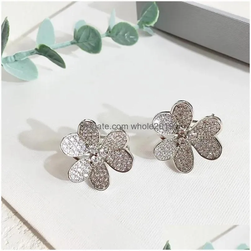 Clip-On & Screw Back Clip-On Screw Back Cute Fashion Pave Top Cz Crystals Clovers Flower Style 3 Gold Color Needle Clip Earring For W Dhea3