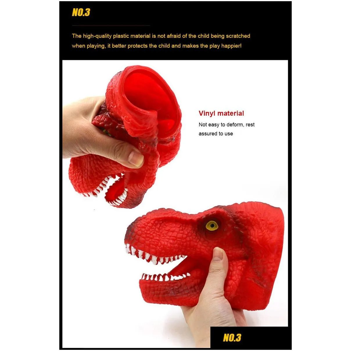 Puppets Shark Puppet Childrens Soft Rubber Animal Head Glove Model Dinosaur Doll Triangle T-Rex Dummy 230621 Drop Delivery Dhlif