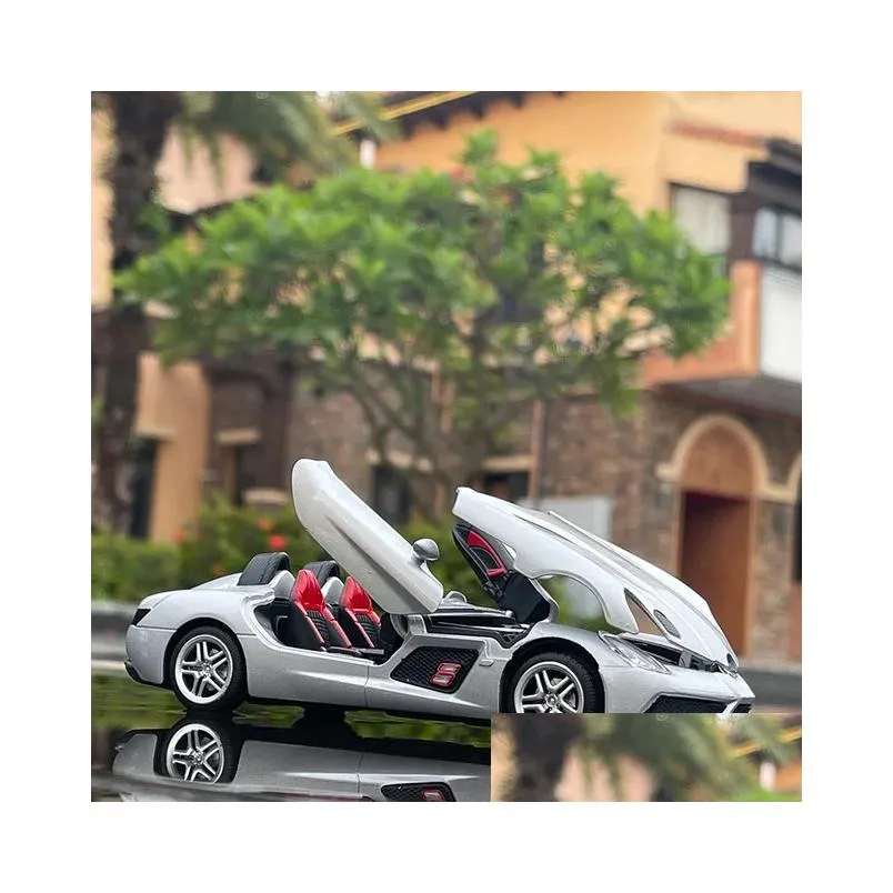 Diecast Model Cars Diecast Model 1 32 Slr Roadster Alloy Sports Car Metal Toy Vehicles Simation Sound Light Collection Kids Drop Deliv Dhpt0