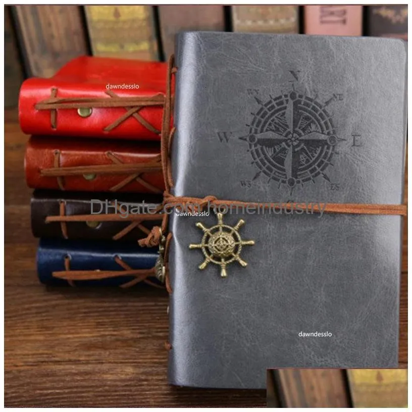 Notepads Wholesale Notepads Retro Spiral Notebook Diary Notepad Vintage Pirate Anchors Pu Leather Note Book Replaceable Stationery Gif Dhcsr