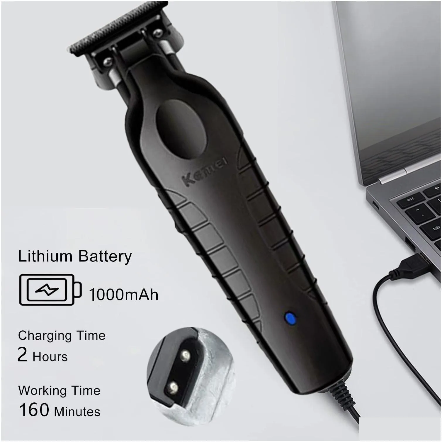 Electric Shavers Kemei 2296 Barber Cordless Hair Trimmer 0Mm Zero Gapped Carving Clipper Detailer Professional Finish Cutting Hine Dr Dhui2