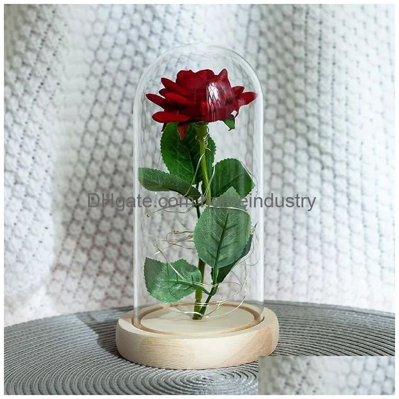 Decorative Flowers & Wreaths Romantic Eternal Rose Flower Glass Er Beauty And Beast Led Battery Lamp Birthday Valentines Day Mother Gi Dhsqn