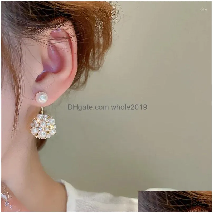 Stud Earrings Delicate Flower Ball Double-Sided Pearl Front And Back Jewelry Cute Drop Delivery Dhevc