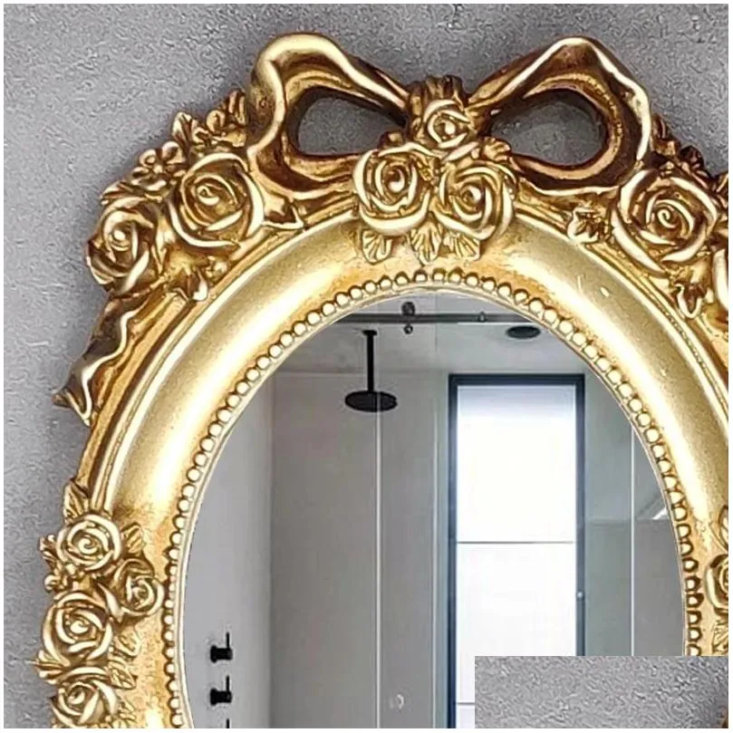 Compact Mirrors European Style Mirror Vanity Hand-Held Beauty Parlor Special Hand Portable Wall-Mounted Handle Antique Gold Small 2403 Dhnru