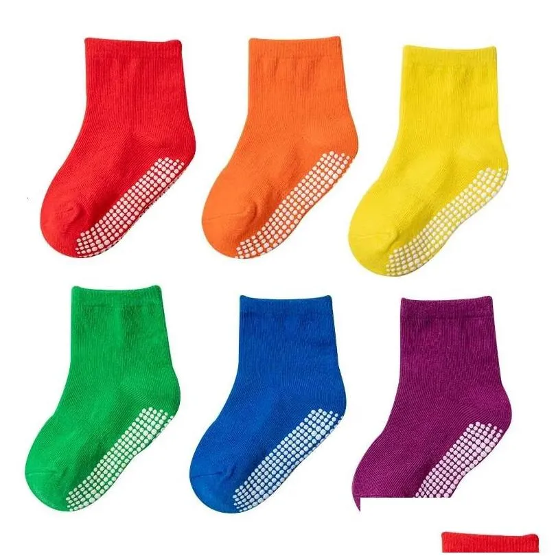 Kids Socks 6 Pairs Anti-Slip Child Blank For Kid Boys Girls Solid Plain Baby Non Slip Children Cotton Accessories 1-7 Drop Delivery Dhtad