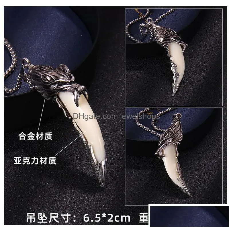 Pendant Necklaces Fashion Wolf Tooth Necklace For Men Long Chain Vintage Jewelry Gift Drop Delivery Jewelry Necklaces Pendants Dhrce