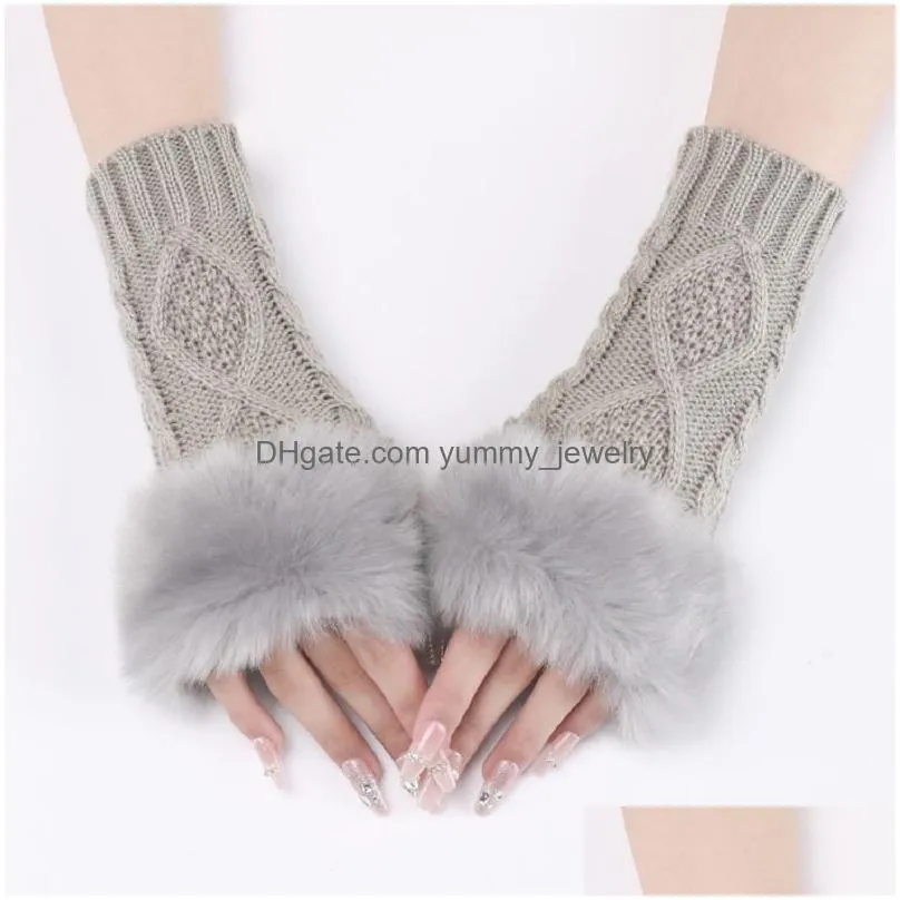 Fingerless Gloves Knitting Short Gloves Winter Warm Cloghet Arm Fingerless Er Mittens Cuff For Drop Delivery Fashion Accessories Hats, Dhtzu