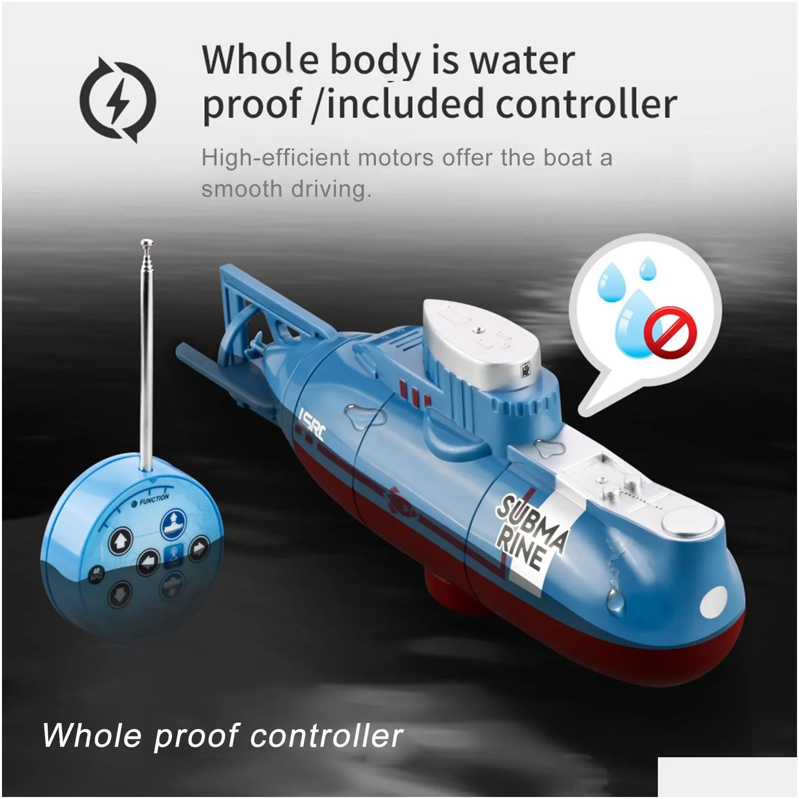 Electric/Rc Boats Mini Rc Boat Submarine 0.1M/S Speed Remote Control Waterproof Diving Toy Simation Model Gift For Kids Boys Drop Del Dh9Wn