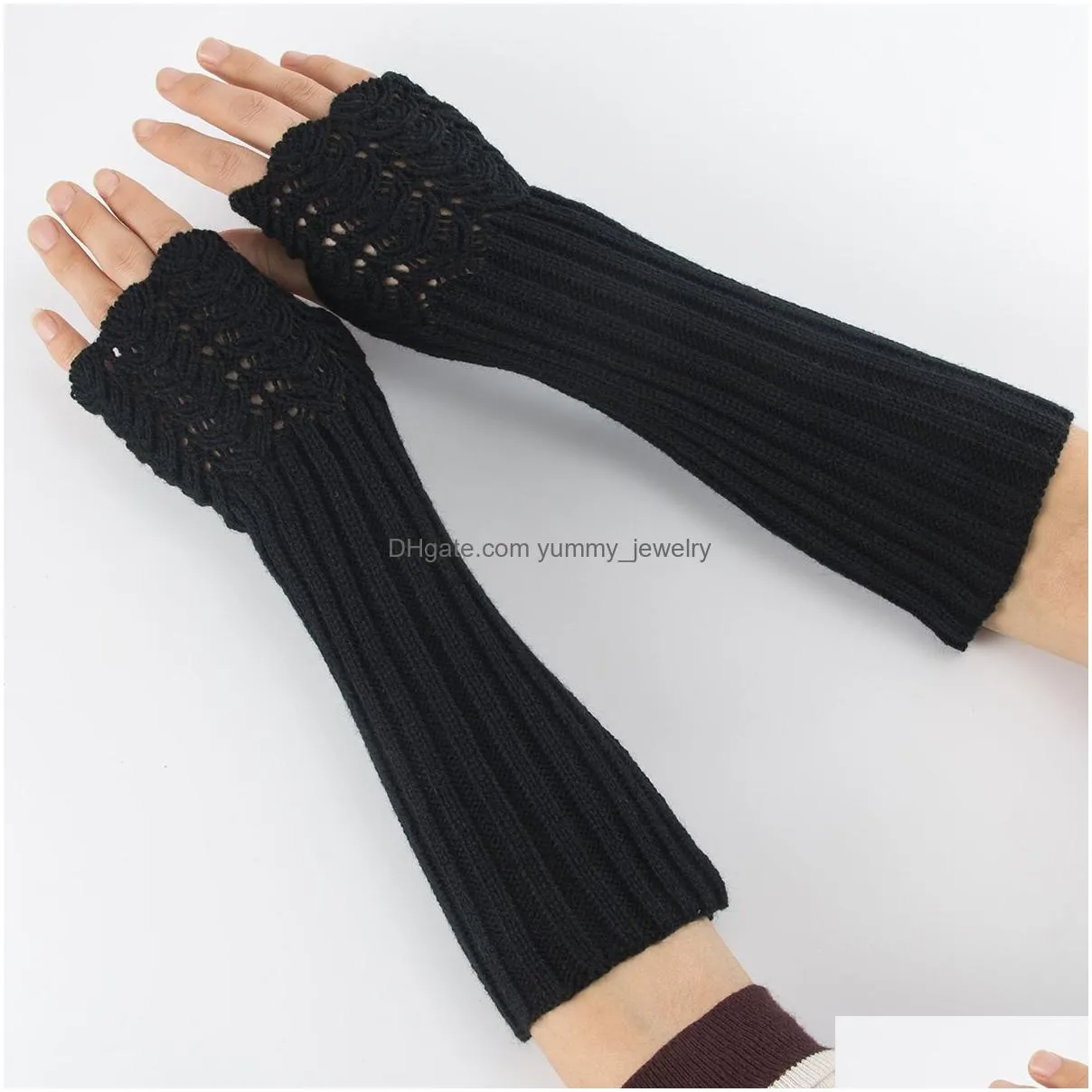 Fingerless Gloves Long Winter Knitted Fingerless Gloves Sleeve Warm Arm Er Soft Glove Mittens Cuff For Women Girls Fashion Drop Delive Dh7Ul