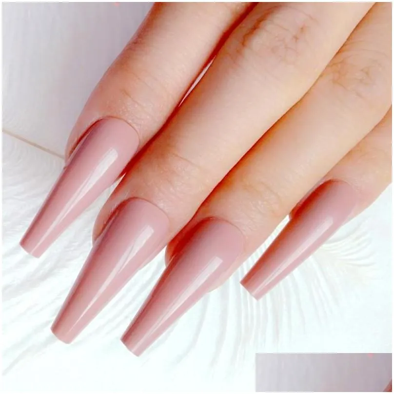 False Nails 24Pcs Glossy Nude Artificial Fake Nail With Glue Long Ballerina False Nails Fl Er Finger Tips For Design Manicure Tool Dro Dhyvh